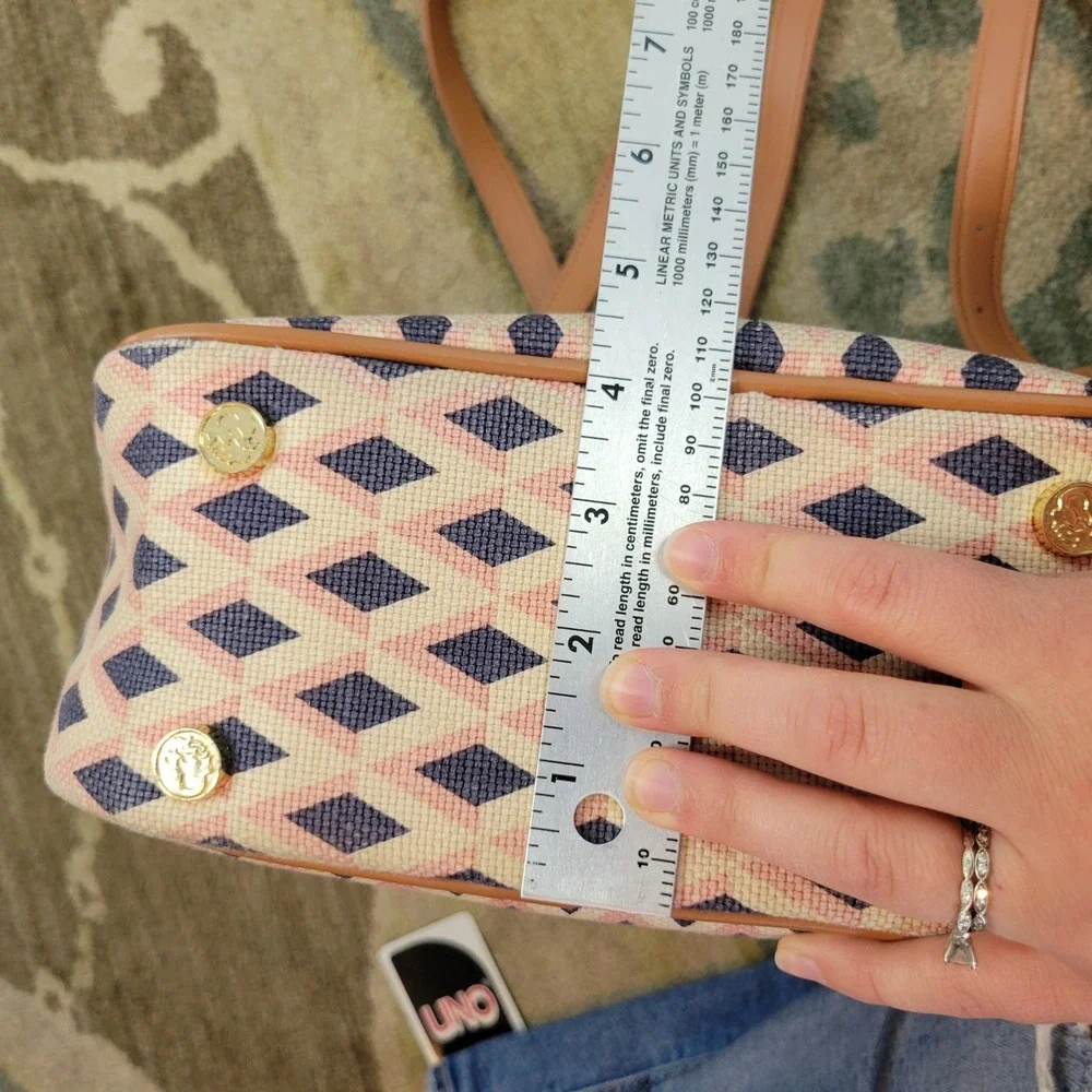 Spartina 449 Chloe Backpack Natural Linen Genuine Leather‎ Pink Tan Neutral